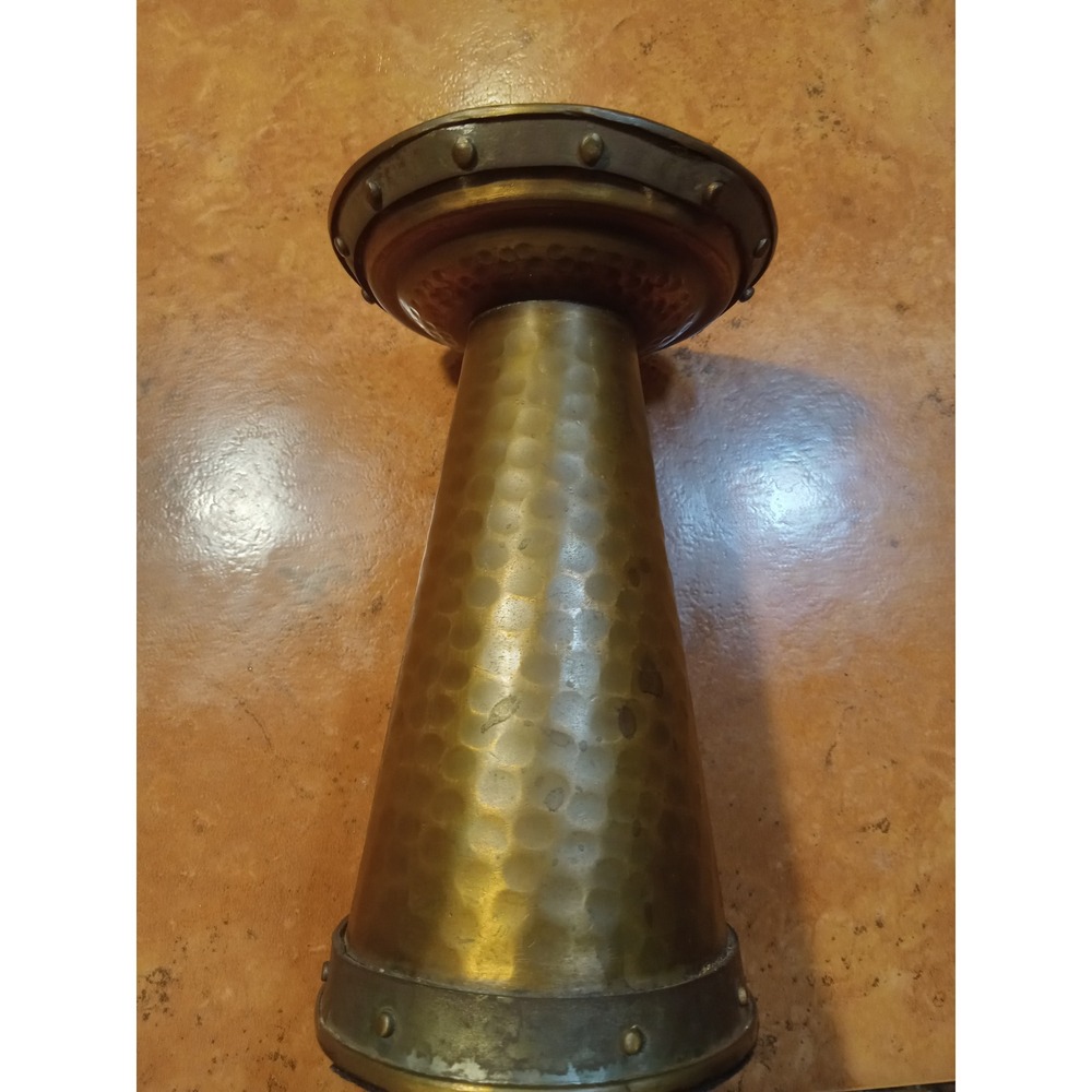 Vintage Hammered Brass /copper Studded Candle Holder Arts & Crafts Style 7.5"